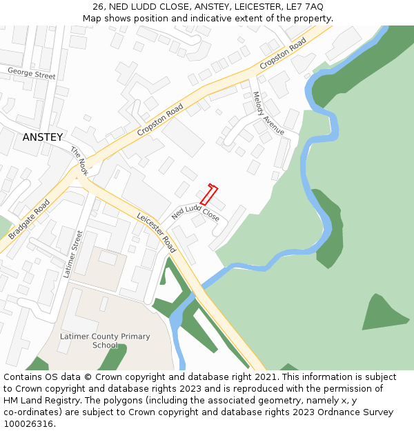 26, NED LUDD CLOSE, ANSTEY, LEICESTER, LE7 7AQ: Location map and indicative extent of plot