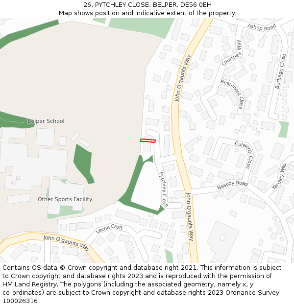 26, PYTCHLEY CLOSE, BELPER, DE56 0EH: Location map and indicative extent of plot