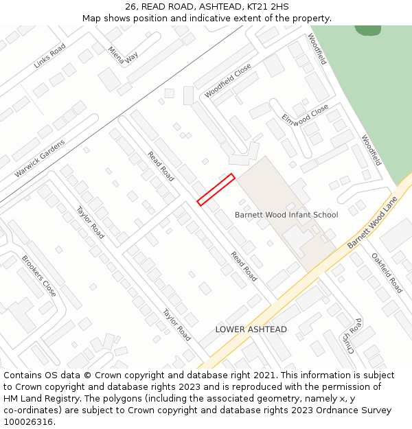 26, READ ROAD, ASHTEAD, KT21 2HS: Location map and indicative extent of plot