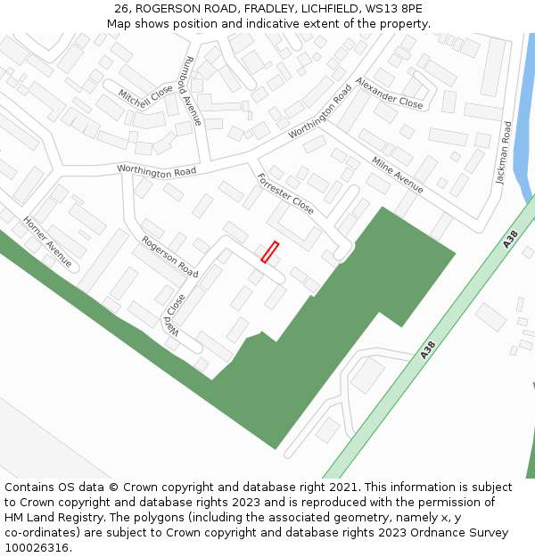 26, ROGERSON ROAD, FRADLEY, LICHFIELD, WS13 8PE: Location map and indicative extent of plot