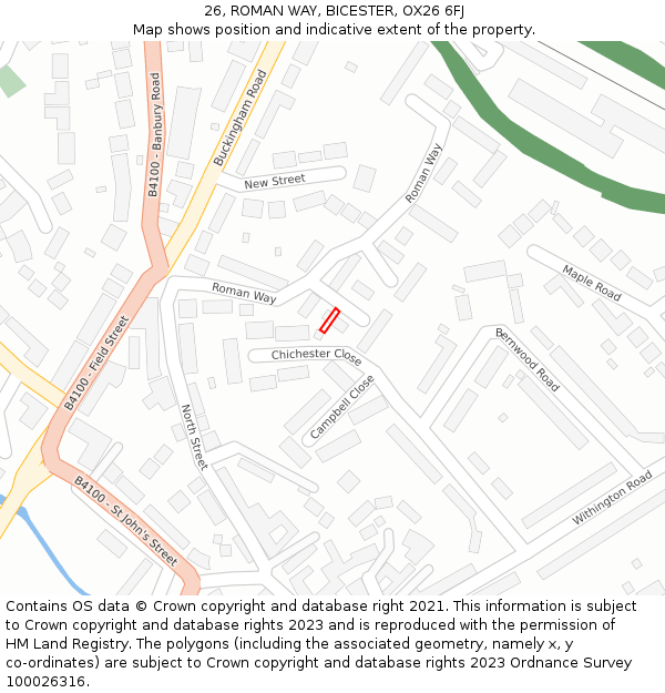 26, ROMAN WAY, BICESTER, OX26 6FJ: Location map and indicative extent of plot