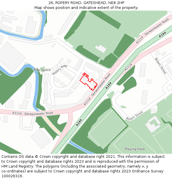 26, ROPERY ROAD, GATESHEAD, NE8 2HP: Location map and indicative extent of plot