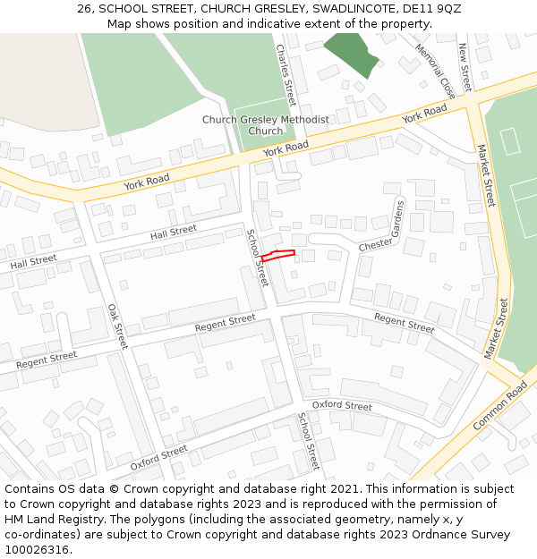 26, SCHOOL STREET, CHURCH GRESLEY, SWADLINCOTE, DE11 9QZ: Location map and indicative extent of plot