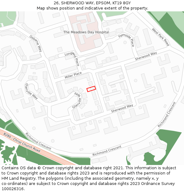26, SHERWOOD WAY, EPSOM, KT19 8GY: Location map and indicative extent of plot