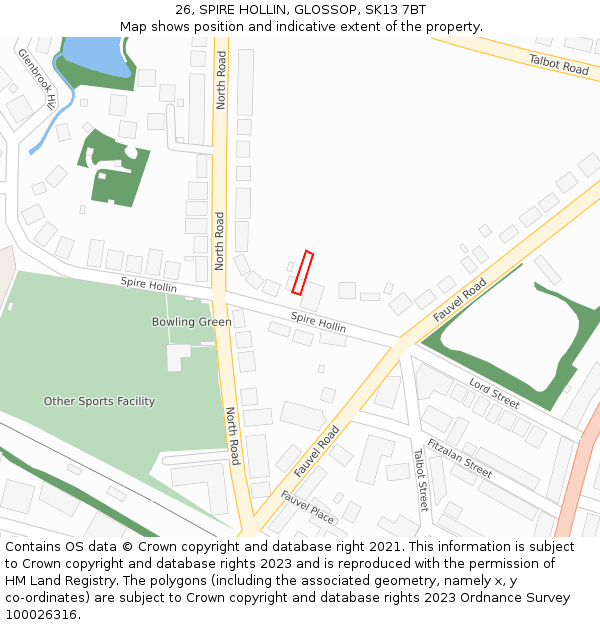 26, SPIRE HOLLIN, GLOSSOP, SK13 7BT: Location map and indicative extent of plot