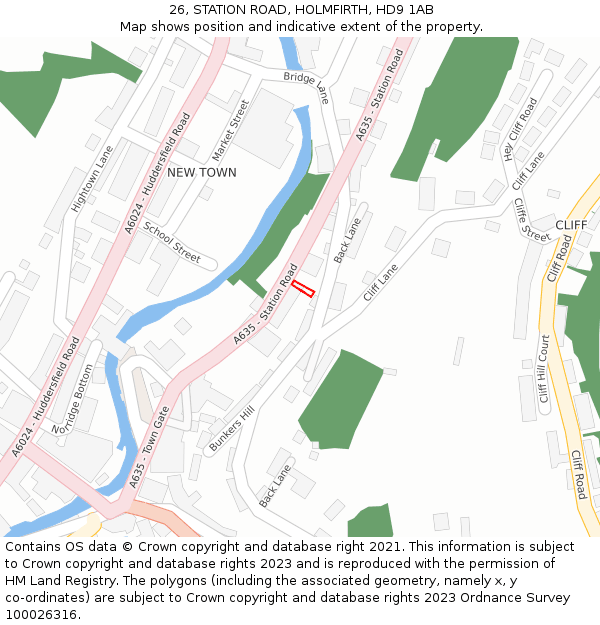 26, STATION ROAD, HOLMFIRTH, HD9 1AB: Location map and indicative extent of plot