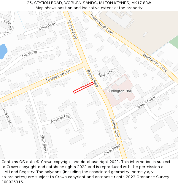 26, STATION ROAD, WOBURN SANDS, MILTON KEYNES, MK17 8RW: Location map and indicative extent of plot