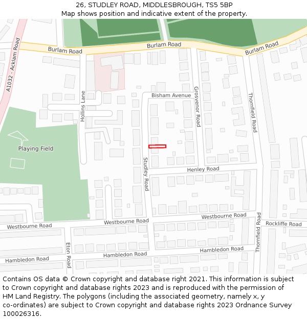 26, STUDLEY ROAD, MIDDLESBROUGH, TS5 5BP: Location map and indicative extent of plot