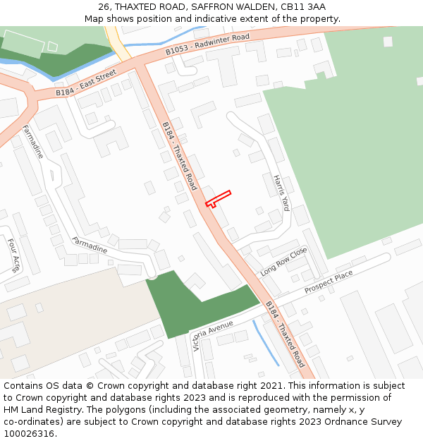 26, THAXTED ROAD, SAFFRON WALDEN, CB11 3AA: Location map and indicative extent of plot