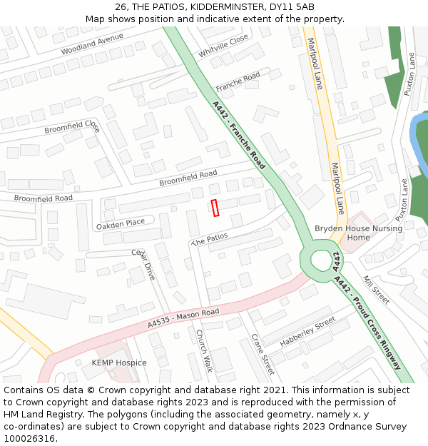 26, THE PATIOS, KIDDERMINSTER, DY11 5AB: Location map and indicative extent of plot