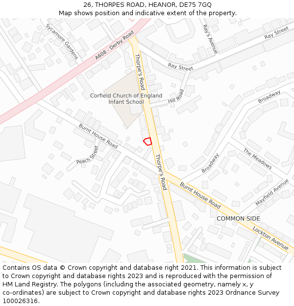 26, THORPES ROAD, HEANOR, DE75 7GQ: Location map and indicative extent of plot