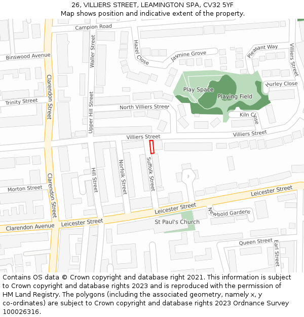 26, VILLIERS STREET, LEAMINGTON SPA, CV32 5YF: Location map and indicative extent of plot