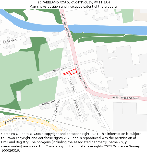 26, WEELAND ROAD, KNOTTINGLEY, WF11 8AH: Location map and indicative extent of plot