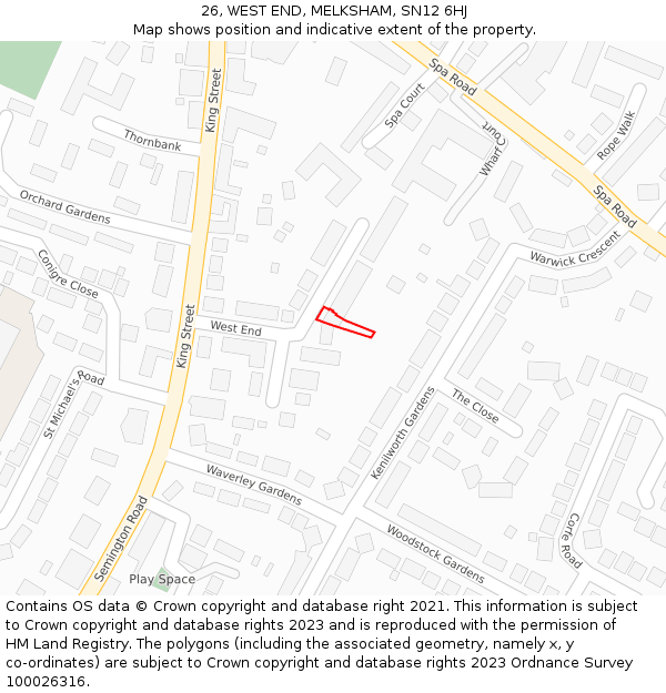 26, WEST END, MELKSHAM, SN12 6HJ: Location map and indicative extent of plot