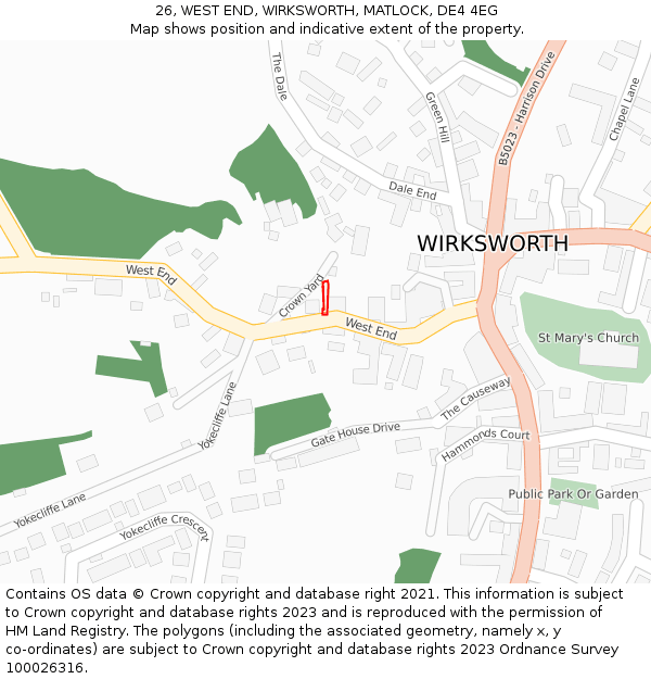 26, WEST END, WIRKSWORTH, MATLOCK, DE4 4EG: Location map and indicative extent of plot