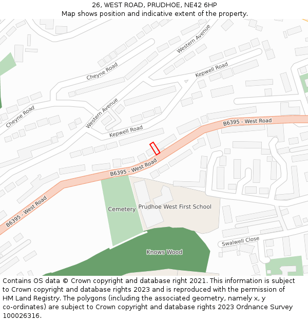 26, WEST ROAD, PRUDHOE, NE42 6HP: Location map and indicative extent of plot