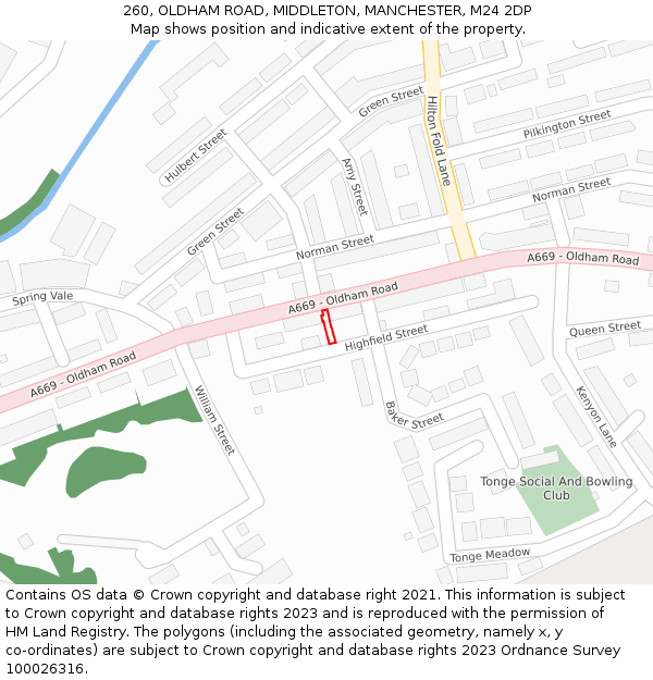 260, OLDHAM ROAD, MIDDLETON, MANCHESTER, M24 2DP: Location map and indicative extent of plot