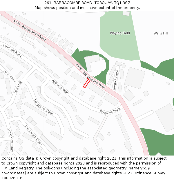 261, BABBACOMBE ROAD, TORQUAY, TQ1 3SZ: Location map and indicative extent of plot