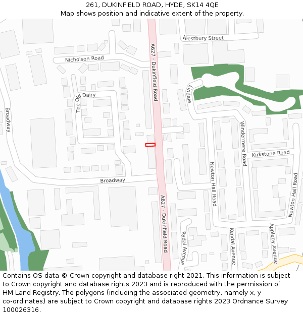 261, DUKINFIELD ROAD, HYDE, SK14 4QE: Location map and indicative extent of plot