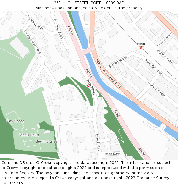 261, HIGH STREET, PORTH, CF39 9AD: Location map and indicative extent of plot