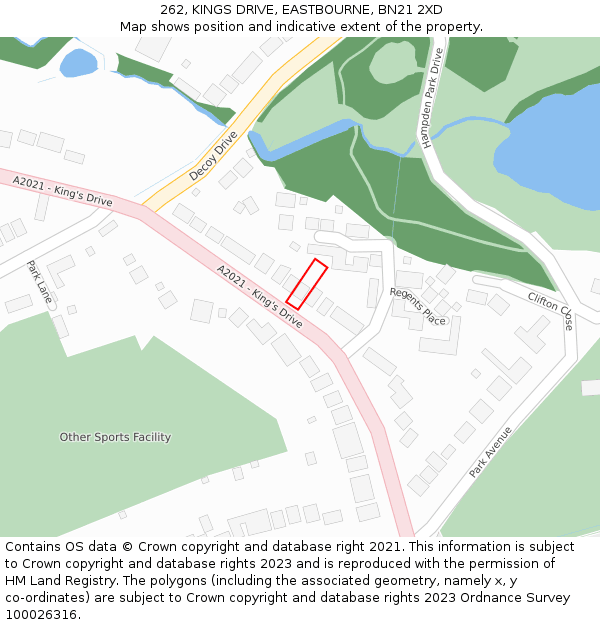 262, KINGS DRIVE, EASTBOURNE, BN21 2XD: Location map and indicative extent of plot