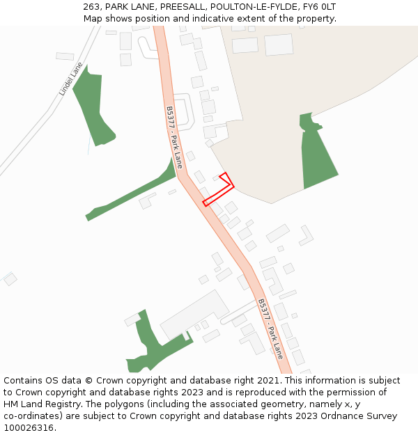 263, PARK LANE, PREESALL, POULTON-LE-FYLDE, FY6 0LT: Location map and indicative extent of plot