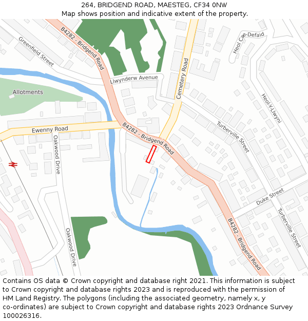264, BRIDGEND ROAD, MAESTEG, CF34 0NW: Location map and indicative extent of plot