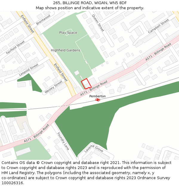 265, BILLINGE ROAD, WIGAN, WN5 8DF: Location map and indicative extent of plot