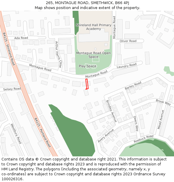 265, MONTAGUE ROAD, SMETHWICK, B66 4PJ: Location map and indicative extent of plot