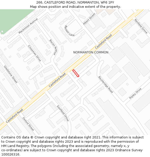 266, CASTLEFORD ROAD, NORMANTON, WF6 1PY: Location map and indicative extent of plot