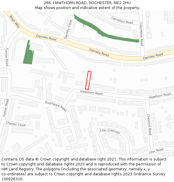 266, HAWTHORN ROAD, ROCHESTER, ME2 2HU: Location map and indicative extent of plot