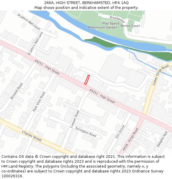 266A, HIGH STREET, BERKHAMSTED, HP4 1AQ: Location map and indicative extent of plot