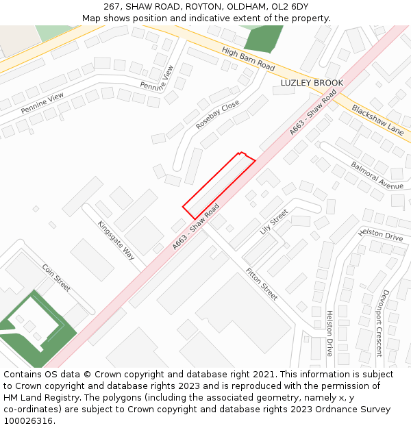 267, SHAW ROAD, ROYTON, OLDHAM, OL2 6DY: Location map and indicative extent of plot