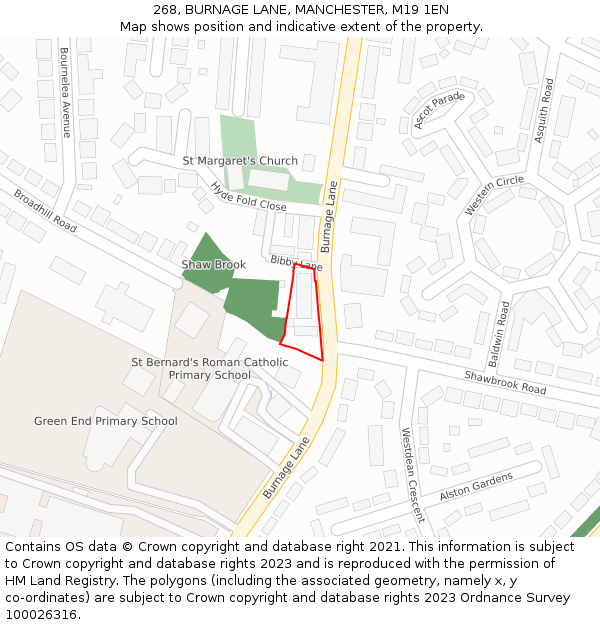 268, BURNAGE LANE, MANCHESTER, M19 1EN: Location map and indicative extent of plot