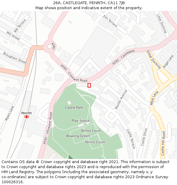 26A, CASTLEGATE, PENRITH, CA11 7JB: Location map and indicative extent of plot