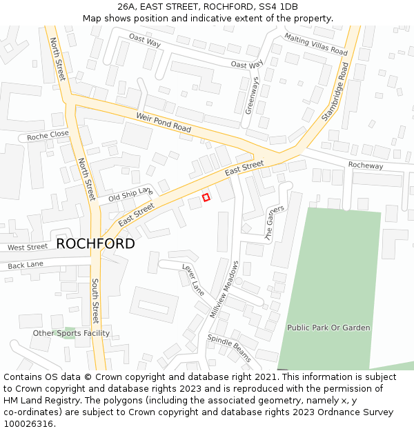 26A, EAST STREET, ROCHFORD, SS4 1DB: Location map and indicative extent of plot