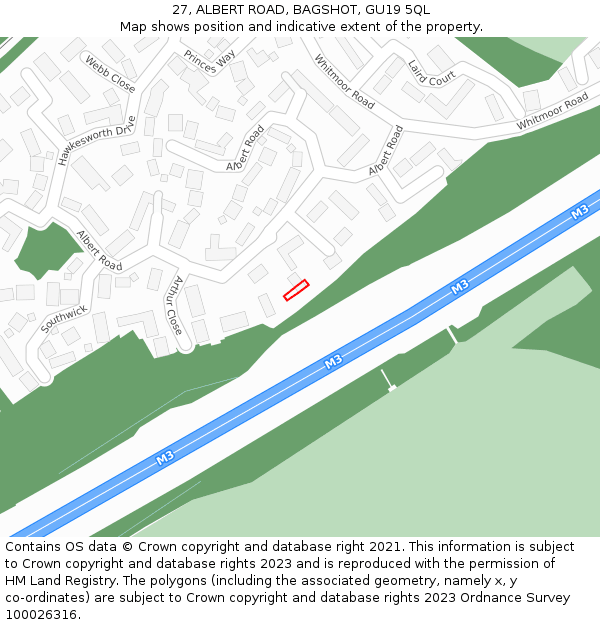 27, ALBERT ROAD, BAGSHOT, GU19 5QL: Location map and indicative extent of plot