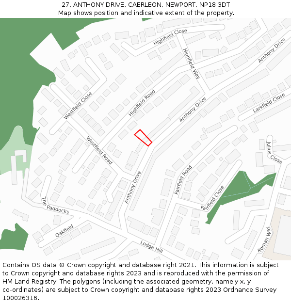 27, ANTHONY DRIVE, CAERLEON, NEWPORT, NP18 3DT: Location map and indicative extent of plot