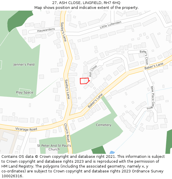 27, ASH CLOSE, LINGFIELD, RH7 6HQ: Location map and indicative extent of plot