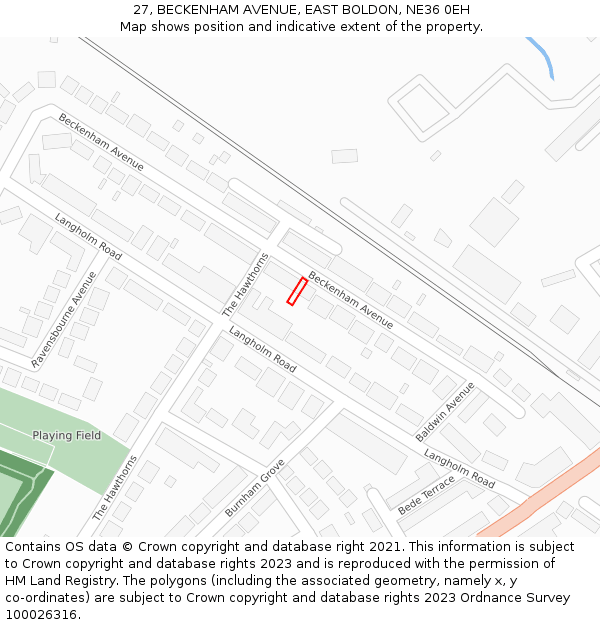 27, BECKENHAM AVENUE, EAST BOLDON, NE36 0EH: Location map and indicative extent of plot