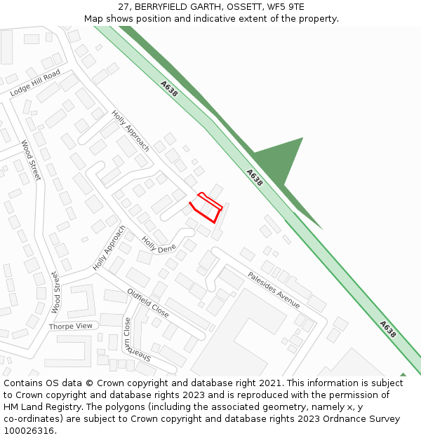 27, BERRYFIELD GARTH, OSSETT, WF5 9TE: Location map and indicative extent of plot