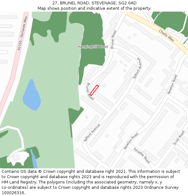 27, BRUNEL ROAD, STEVENAGE, SG2 0AD: Location map and indicative extent of plot
