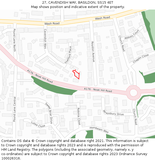 27, CAVENDISH WAY, BASILDON, SS15 4ET: Location map and indicative extent of plot
