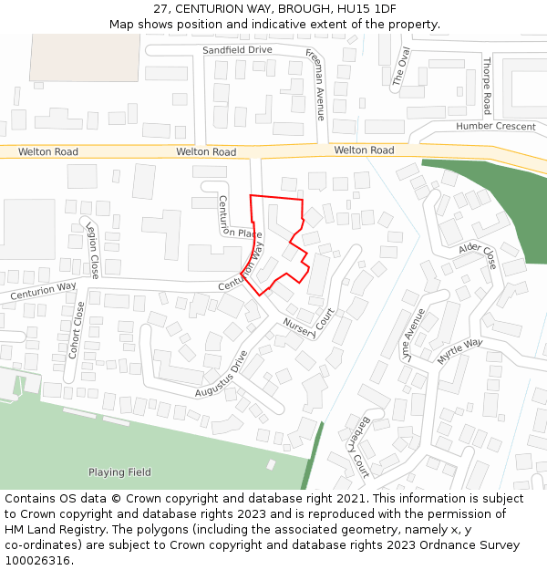 27, CENTURION WAY, BROUGH, HU15 1DF: Location map and indicative extent of plot