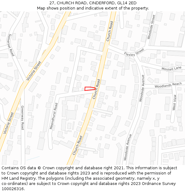 27, CHURCH ROAD, CINDERFORD, GL14 2ED: Location map and indicative extent of plot