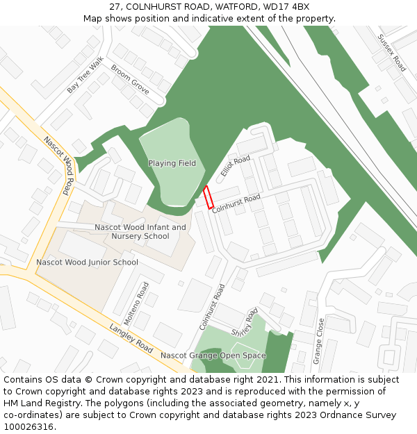 27, COLNHURST ROAD, WATFORD, WD17 4BX: Location map and indicative extent of plot
