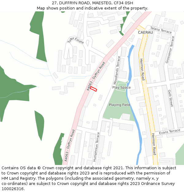 27, DUFFRYN ROAD, MAESTEG, CF34 0SH: Location map and indicative extent of plot