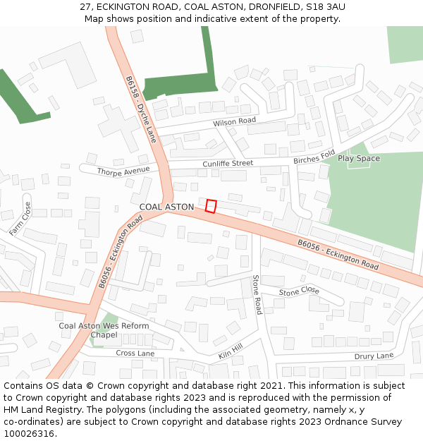 27, ECKINGTON ROAD, COAL ASTON, DRONFIELD, S18 3AU: Location map and indicative extent of plot