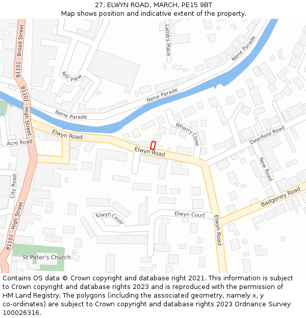 27, ELWYN ROAD, MARCH, PE15 9BT: Location map and indicative extent of plot