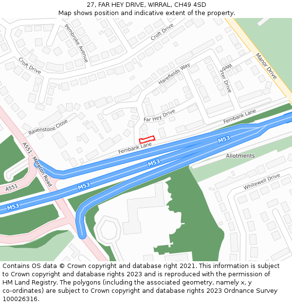 27, FAR HEY DRIVE, WIRRAL, CH49 4SD: Location map and indicative extent of plot